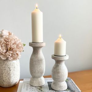 Exclusive Carved Wooden Candle Holder Set For Living Room <b>Table</b> Centerpiece Rustic Style Home Decor - Product Image 6