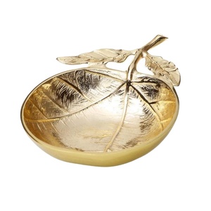 ถาดสีทองและจานเสิร์ฟพร้อมใบขนมคุกกี้ถั่วถาดเสิร์ฟหรูหราชามตกแต่งอุปกรณ์ตกแต่งงานแต่งงาน - Product Image 1