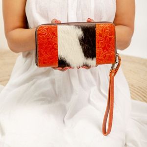2026 Wholesale New Arrival Floral Tooled Pattern Set of 2 Genuine Leather Woman Clutch Luxury Genuine Leather <b>Card</b> <b>Holder</b> <b>Wallet</b> - Product Image 2