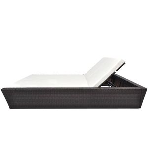 Canapé de jardin en rotin brun pour l'extérieur avec coussins blancs crème - Product Image 3