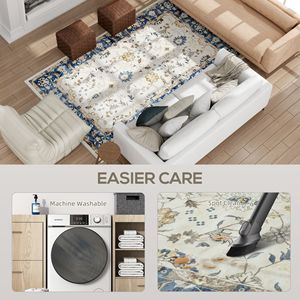 Tappeto 5x7 Lavabile in Lavatrice Antiscivolo con Stampa Floreale Boho, Tappeto a Pelo Lungo Marrone per Soggiorno, Camera da Letto e Sala da Pranzo, Colore Blu - Product Image 5