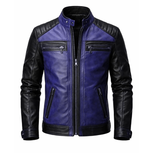 Veste en cuir véritable pour homme, style vintage, motard, zippée, hiver, décontractée, mode, vêtement d'extérieur - Product Image 3