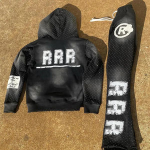 Survêtement vintage d'hiver pour homme de haute qualité, tissé, à manches courtes, coupe ample, pantalon large, en coton épais 100%, coupe carrée, style universitaire - Product Image 2