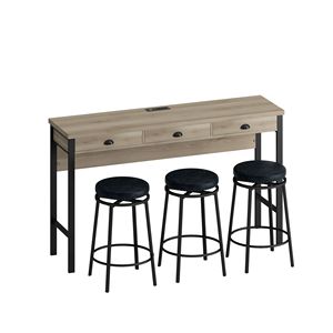 Set di 3 cassetti lungo tavolo da pranzo con prese di corrente facile montaggio Bar tavolo da cucina Set circolare PU sgabelli mobili per uso domestico - Product Image 2