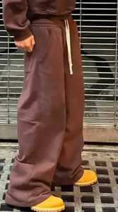 Pantalon d'hiver pour homme en molleton de coton premium 350 GSM, coupe droite, délavage à la pierre, avec cordon de serrage et taille élastique, jambe large - Product Image 2