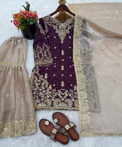 Hot Selling Women Sharara Dupatta <b>Set</b> Premium Ethnic Wear Boutique Fashion Collection salwar kameez <b>set</b> Low Price 83087 - Product Image 2
