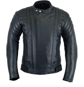 Veste en cuir de moto classique pour homme, style unique, couleur unie, design sportif, style streetwear. - Product Image 1