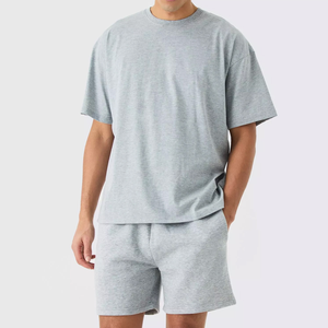Ensemble décontracté deux pièces respirant pour homme grande taille, chemise et short imprimés en sérigraphie, en polyester et coton - Product Image 1