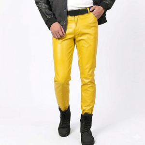 Pantalones Deportivos Ecológicos, Ligeros, Delgados, Brillantes, de Cuero PU, con Cierre de Botones, Cintura Alta, Elásticos, Impermeables, Transpirables, Dorados - Product Image 1