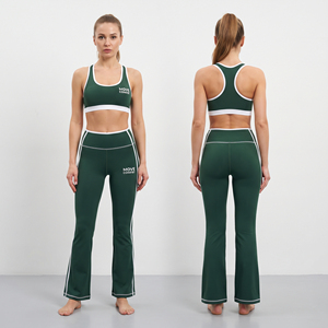 Ensemble de leggings de yoga évasés personnalisés avec logo OEM, soutien-gorge de sport sans manches, legging de compression taille haute, ensemble long de yoga 2 pièces - Product Image 2