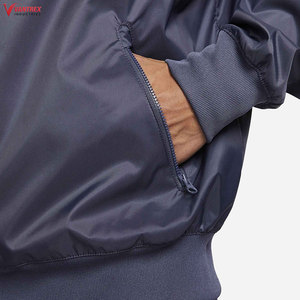 Track <b>Jacket</b> Men's Navy Blue Hooded Collar <b>Fleece</b> <b>Lining</b> Track <b>Jacket</b> Full Sleeve Sporty Design Quick Dry Breathable Polyester - Product Image 3