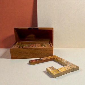 ILAHI's Colored Wooden Double Six <b>Domino</b> <b>Game</b> <b>Set</b> 28 Pcs Eco-Friendly Carved Engraved Antique Design Rectangle High Wooden Box - Product Image 2