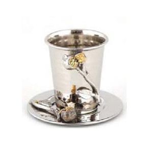 Best Seller Hammered Silver Kiddush Cup With Grape Leaf Saucer Luxury Judaica <b>Wine</b> <b>Goblet</b> For Decor - Product Image 4