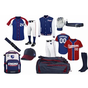 Ensemble complet d'uniforme de baseball : casquette, maillot, pantalon rayé en polyester, uniforme d'équipe américaine, sac à dos, maillot, chaussettes, veste, gants - Product Image 1