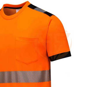 Camiseta de Alta Visibilidad para Trabajo con Cinta Reflectante, 100% Algodón Transpirable, para Uso Industrial y de Construcción para Hombres - Product Image 5