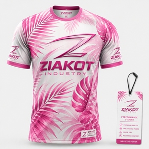 T-shirt de performance pour homme ZIAKOT, nouveau design, motif 3D personnalisé rose et blanc, feuilles de palmier tropicales - Product Image 1