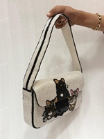 Sac à bandoulière moderne et durable à motif chat perlé, entièrement fait main en Inde, broderie de perles de luxe, sac de soirée pour femme, pochette de mariée