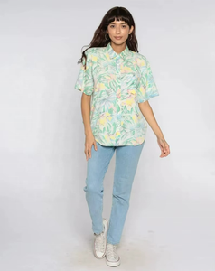 Camisa de Vestir de Manga Corta con Estampado Floral Tropical para Mujer, Blusa Hawaiana Verde con Botones, Top Vintage para Vacaciones, Tejido de Punto - Product Image 2