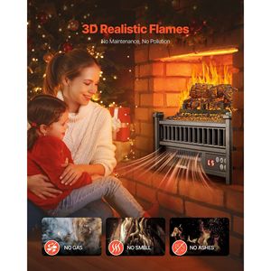 Inserto per Caminetto Elettrico da 16 Pollici con Telecomando, 5 Livelli di Luminosità della Fiamma Regolabili e Timer 24 Ore - Product Image 6