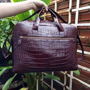 Men's Laptop Bags Full Grain <b>Leather</b> Crocodile Alligator Pattern Zip Closure Shoulder Strap Durable Travel Handbag Classic Style - Product Image 3