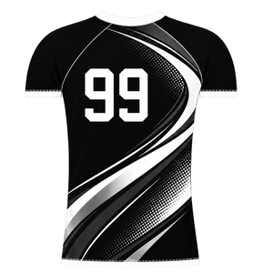 Camiseta Deportiva de Compresión Personalizada en Blanco y Negro, Manga Corta, Cuello Redondo, Diseño de Ondas, para Entrenamiento Deportivo - Product Image 2
