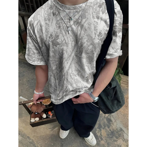 T-shirt camouflage oversize pour homme, streetwear, coton, col rond, manches courtes, coupe décontractée, tee-shirt d'été - Product Image 3