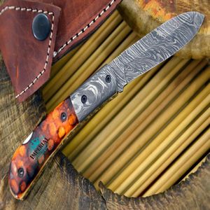 Couteau pliant en acier Damas, lame à pointe tombante, avec manche en bois, bouton de réglage du pouce, couteau de poche pour le camping en plein air - Product Image 2