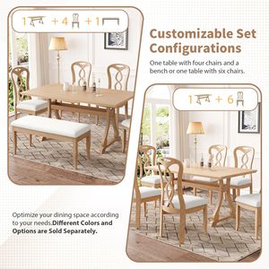 <b>Retro</b> 6-Piece Trestle <b>Dining</b> <b>Table</b> Set with Upholstered <b>Dining</b> Chairs and Bench Smooth <b>Dining</b> Backs for <b>Dining</b> Room Use - Product Image 5