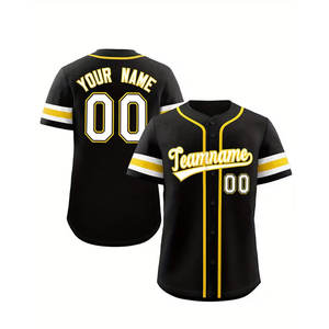 Customizable Black & Yellow Baseball Jersey <b>Short</b> <b>Sleeve</b> <b>Button</b> <b>Up</b> with Front & Back Print, Perfect Gift for Sports - Product Image 3