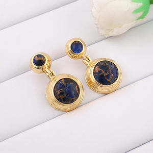 Elegantes Pendientes de Gota de Cobre con Turquesa y Zafiro Mohave Estilo Hiphop para Mujer, Chapados en Oro de 18k, Joyería de Moda para Fiestas, Regalos Atrevidos - Product Image 3