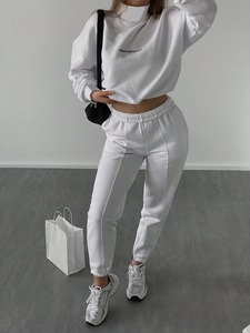 women <b>tracksuit</b> slim fit cotton polyester zipper hoodie jogger set breathable stretch athletic gym wear training set - Product Image 5