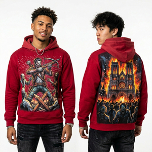 Sudadera con capucha morada personalizada para hombre, con cremallera completa, gráfico de zombie de casino, detalles de pedrería, estilo urbano, fabricante de sudaderas con cremallera completa. - Product Image 4