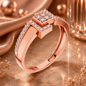 Rose <b>Gold</b> Plated Geometric Cluster Diamond <b>Ring</b> for Women Elegant Statement <b>Cocktail</b> <b>Ring</b> Sparkling Luxury Jewelry Gift - Product Image 1