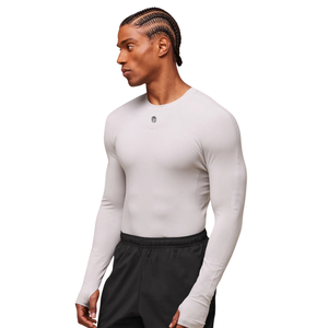 T-shirt à manches longues pour homme, coupe classique, gris, extensible, performance, gym, entraînement, athlétique, décontracté, vêtements de sport - Product Image 5