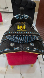 Silla de montar vaquera personalizada con pedrería turquesa para espectáculos ecuestres y carreras de barriles, equipo portátil para equitación. - Product Image 3