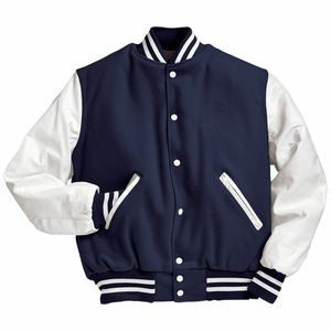 High Quality College Letterman Baseball <b>Jacket</b> Stand Collar Cartoon Pattern Unisex Varsity <b>Jacket</b> with <b>Leather</b> Sleeves 100% Wool - Product Image 3