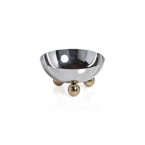Bol de service rond en métal argenté et doré avec base sphérique, ustensile de cuisine artisanal, centre de table décoratif moderne, cadeau - Product Image 5