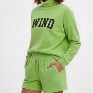 Premium Quality Women's Mock Neck & Shorts <b>Set</b> 100% Cotton Fleece Streetwear Style Eco-Friendly Quick Dry Breathable Lightweight - Product Image 1