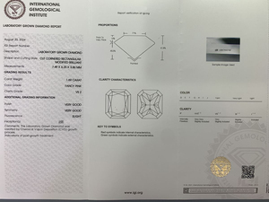 Diamantes Sueltos al por Mayor de 1.69/1.76 ct, Cultivados en Laboratorio HPHT CVD, Corte Radiante, Color Rosa Fantasía, Certificados por IGI, Claridad VVS, Perforados con Láser - Product Image 3