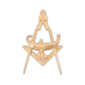 Collier maçonnique personnalisé plaqué or pour junior diacre avec symbole de lampe à huile, insignes de Loge Bleue - Product Image 1