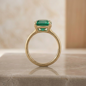 925 Sterling <b>Silver</b> <b>Emerald</b> Solitaire <b>Ring</b> Gold Plated Prong Set Cushion Cut Gemstone Band for Wedding Gift - Product Image 2