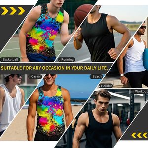 เสื้อกล้ามออกกำลังกายผู้ชายแบบแห้งเร็ว พิมพ์ลายดิจิตอล 3 มิติ หลายสี คอกลม รับผลิตแบบ OEM/ODM - Product Image 6