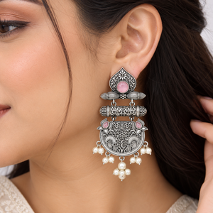 Boucles d'oreilles pendantes en laiton plaqué argent antique, style bohème, avec perles d'imitation taille brillante, pour femmes, vente en gros, pour mariage - Product Image 2