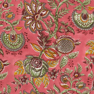 Thulian Rose Fougère Vert Toscan Jaune Indien Floral Main Bloc Imprimé 100% Pur Coton Tissu Tissu Par La Cour - Product Image 5