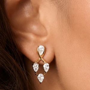 Boucles d'oreilles pendantes en diamant taille poire, plaqué or 10 carats, géométriques, classiques, bijoux de mariage pour femmes - Product Image 2