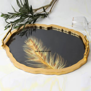 Bandeja de Servicio Decorativa de Acero Inoxidable de Alta Calidad con Diseño de Hoja Único, Acabado Brillante Tipo Espejo - Product Image 5