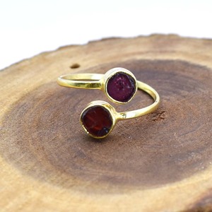 Garnet Double Stone Collet <b>Ring</b> <b>Adjustable</b> Open Band | Handmade Red Birthstone Engagement Promise Gift for Her - Product Image 6