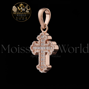 Pendentif croix en moissanite taille baguette, argent sterling 925 plaqué rhodium, style hip-hop, bijou unisexe pour cadeau et soirée - Product Image 3