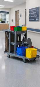 Multifunctional Janitorial Cart With 4 <b>Wheels</b> Steel Frame <b>Plastic</b> Material Partially Enclosed 2 Shelves Indoor Use - Product Image 4