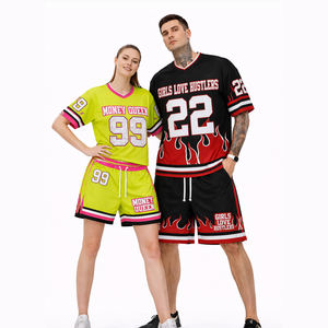 Ensemble short et maillot personnalisé 2026 pour hommes et femmes, imprimé flamme, avec numéro graphique, streetwear, tenue de sport d'été 2 pièces - Product Image 1